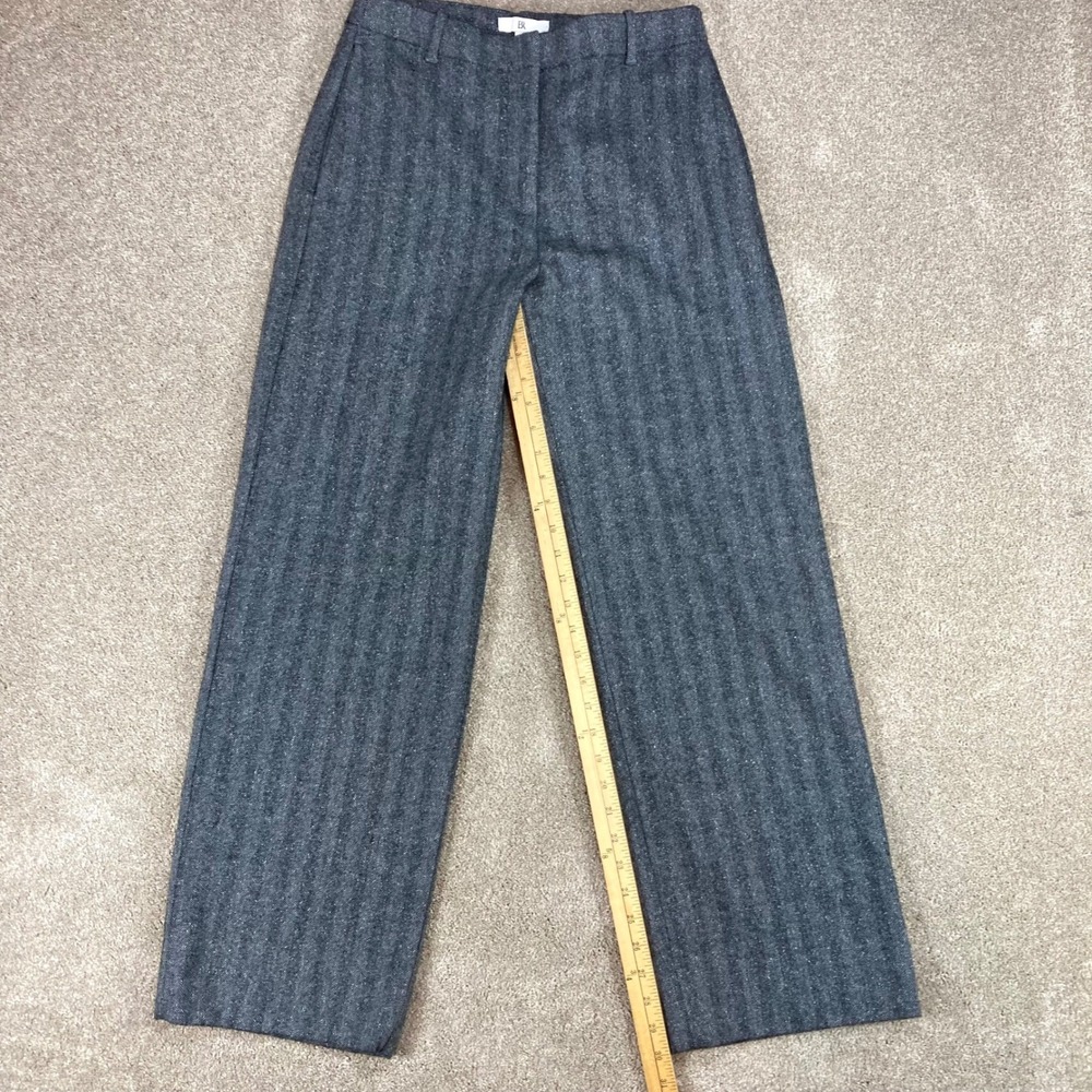 Banana Republic Wool Silk Straight Leg Pants Women Sz 8 Grey Herringbone Career - Picture 8 of 12
